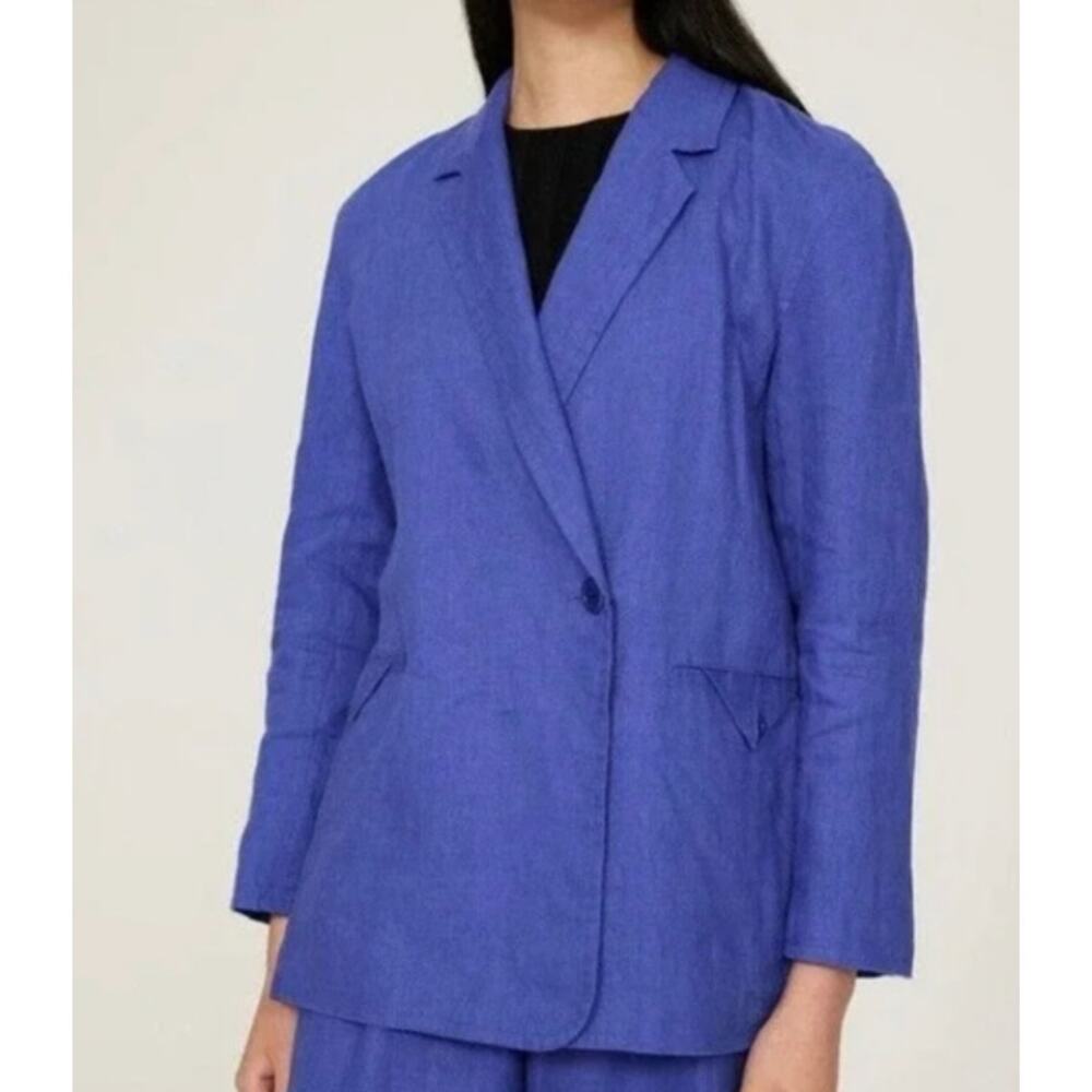 Madewell Linen Blazer Women's Small Electric Blue‎ Wedding Career Workwear Beach - Picture 2 of 7